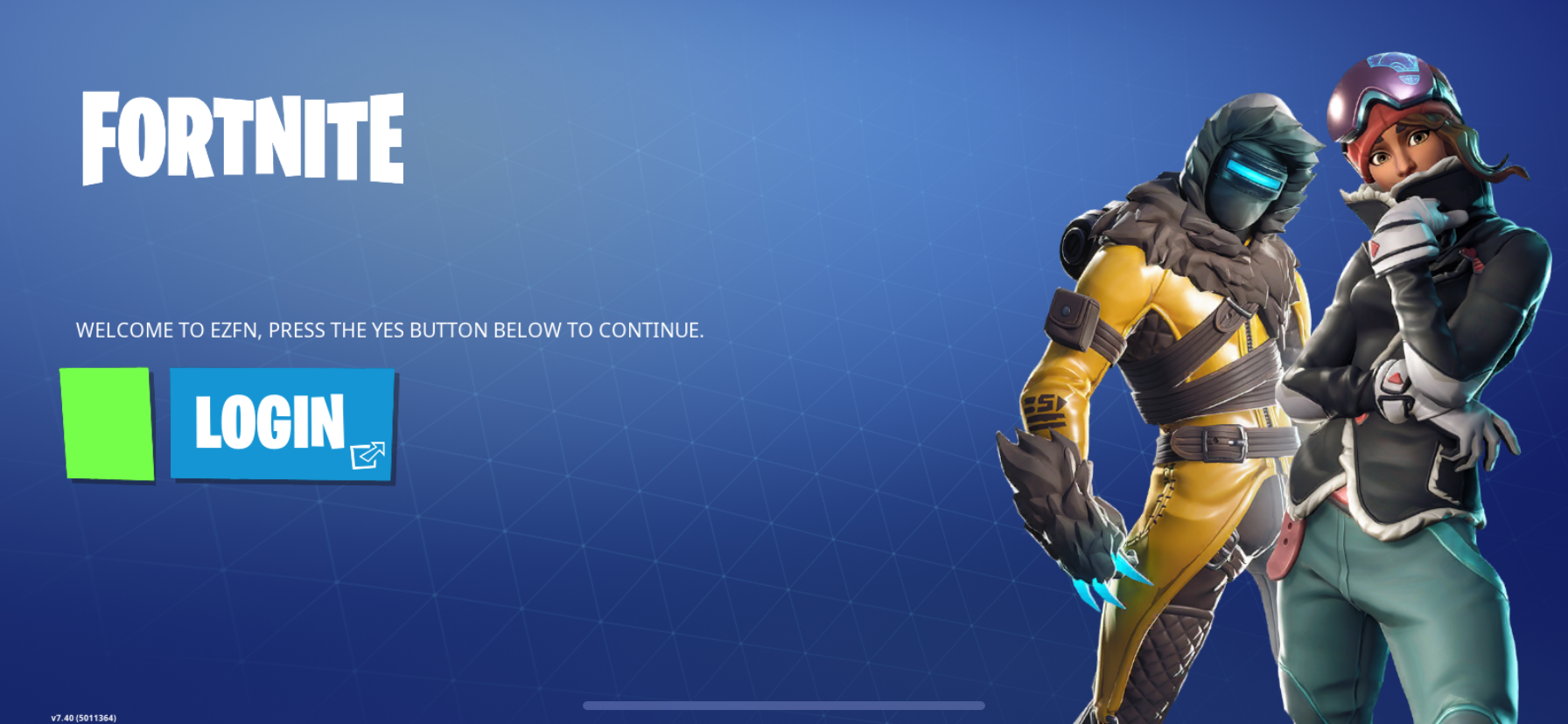 EZFN Fortnite login screen showing LOGIN button