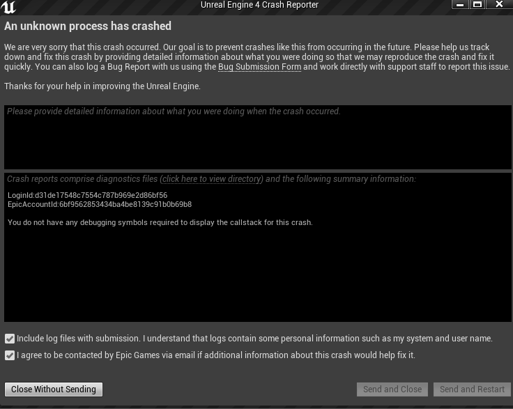 Unreal Engine 4 crash error