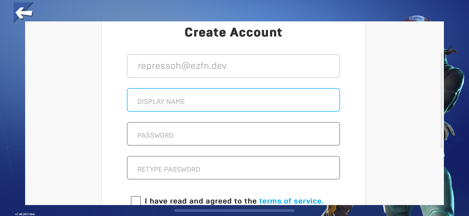 EZFN registration form for new users