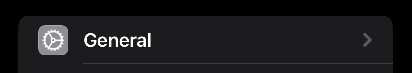 iOS Settings showing General menu option