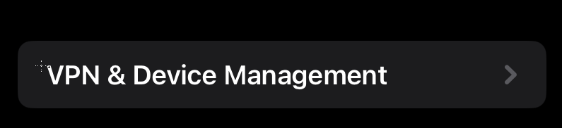 iOS Settings General page showing VPN and Device Management option