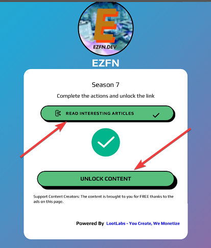 Action verification screen to unlock the download link