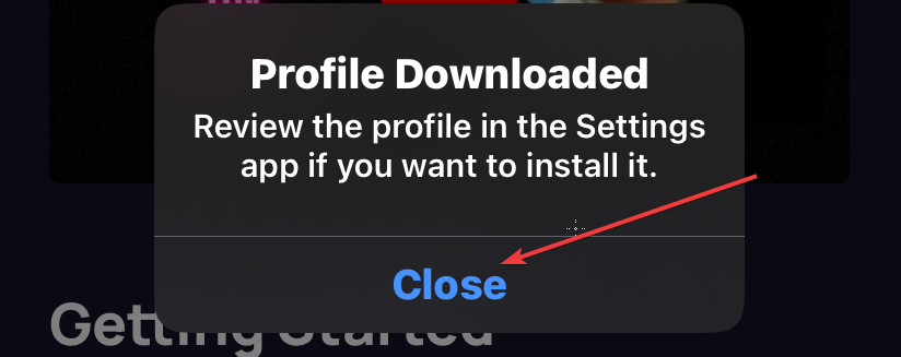 iOS confirmation showing the profile was downloaded successfully