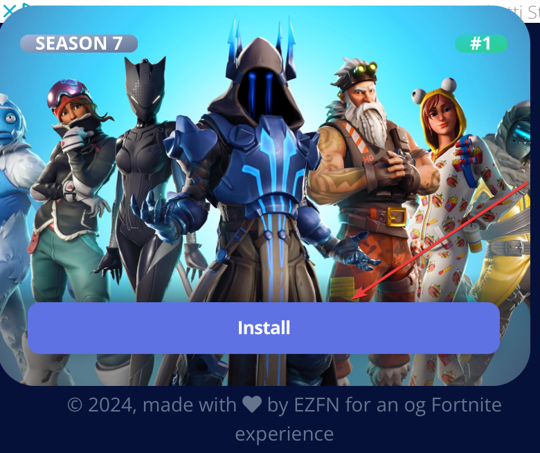 EZFN download list showing available Fortnite versions with Install button