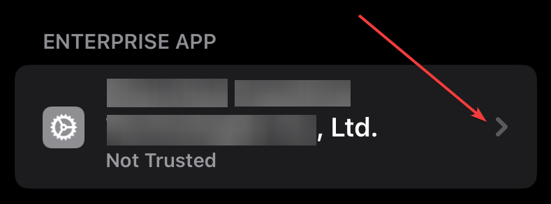 VPN and Device Management showing Enterprise App entry to trust